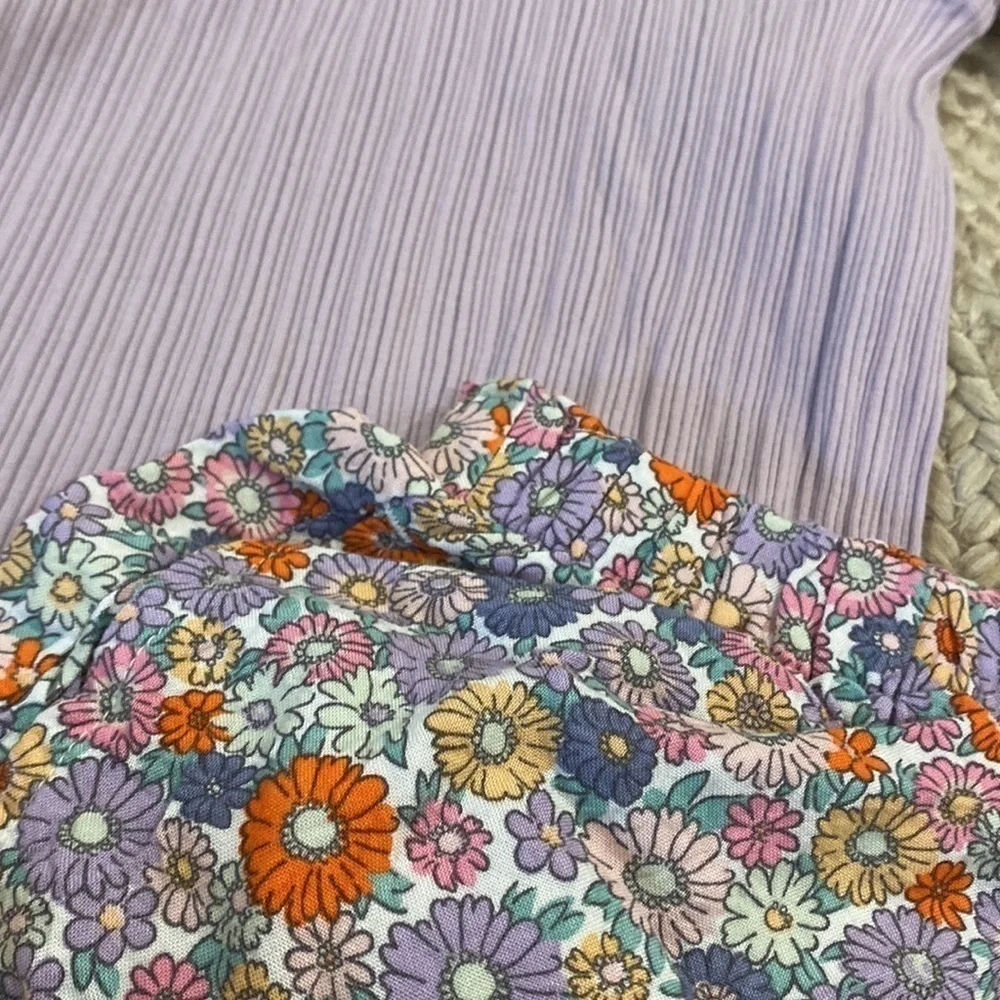 Girls summer spring outfit floral shorts and ribbed top 8/9 H&M lavender